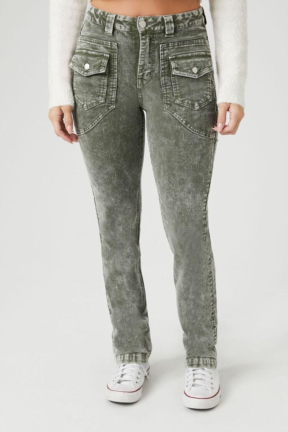 Acid Wash Corduroy Cargo Pants | Forever 21 Product Image