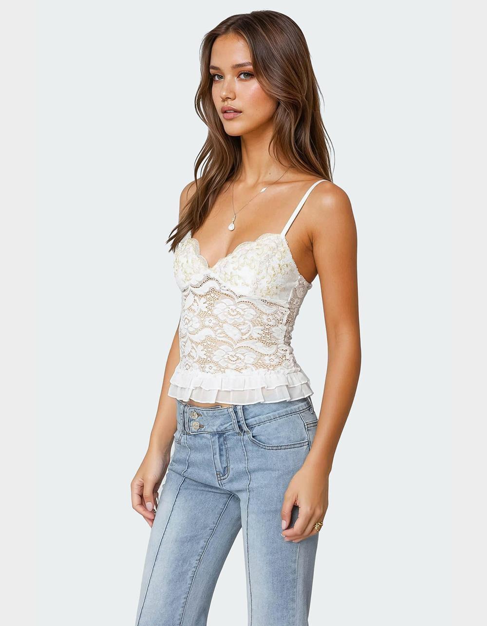 EDIKTED Torin Sheer Lace Tank Top Product Image