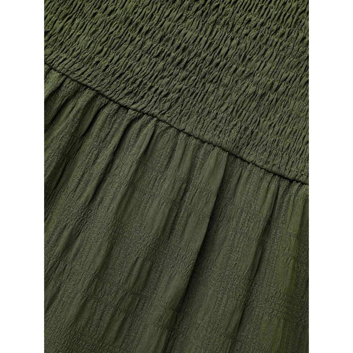 Plus Size Plain Textured Shirred Midi Dress Moss Women Timeless Texture Round Neck Long Sleeve Curvy BloomChic 30/6X Product Image