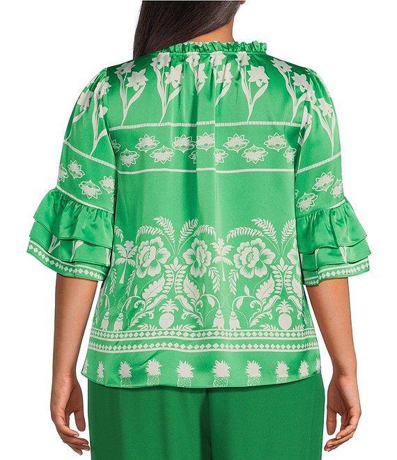 Sugarlips Plus Tropical Printed 3/4 Sleeve Satin Coordinating Top Product Image