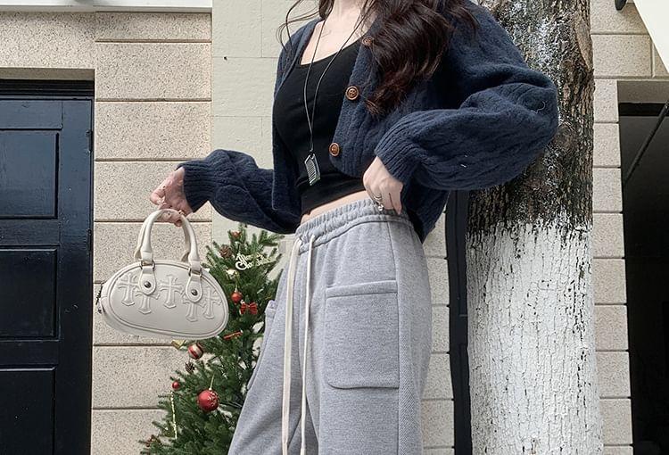 Drawstring Waist Plain Wide Leg Sweatpants Product Image