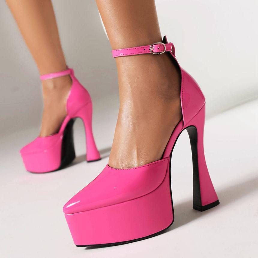 High Heel Faux Leather Platform Sandals Product Image