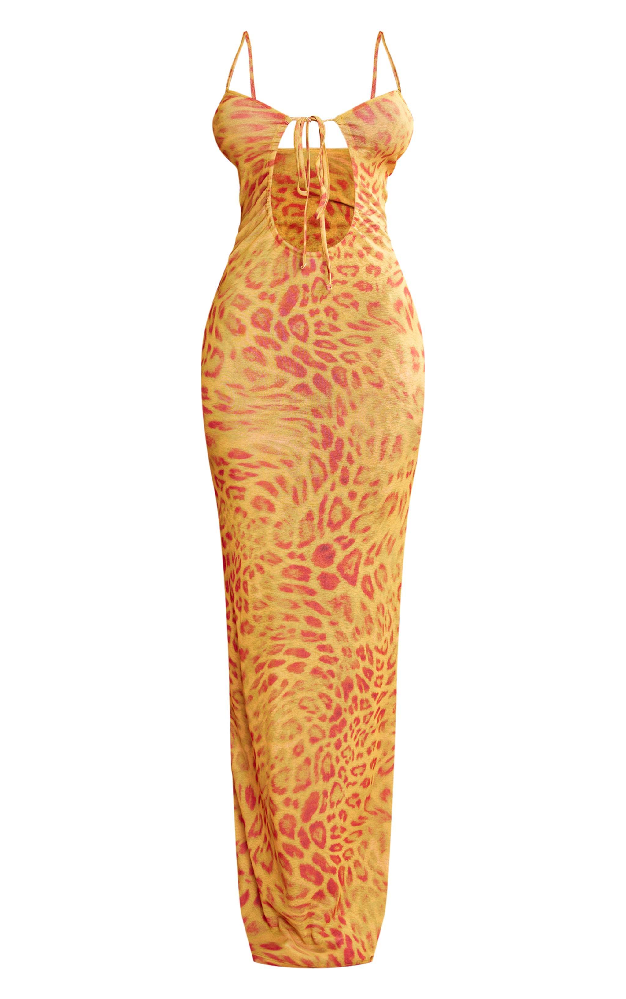 Shape Orange Printed Sheer Mesh Cut Out Maxi Dress Product Image