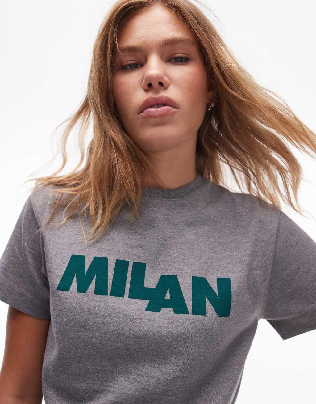 Topshop Milan boxy graphic tee in heather gray Product Image