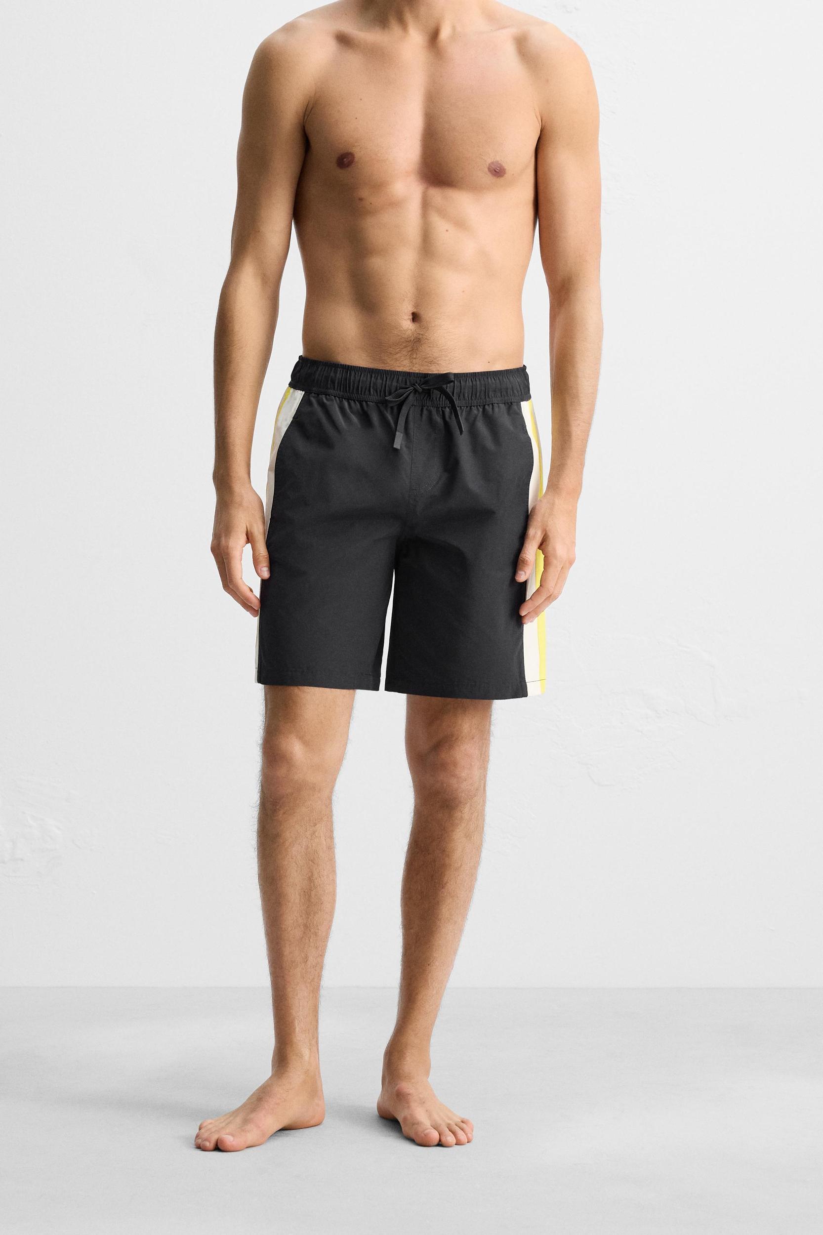 STRIPED LONG SWIM TRUNKS Product Image