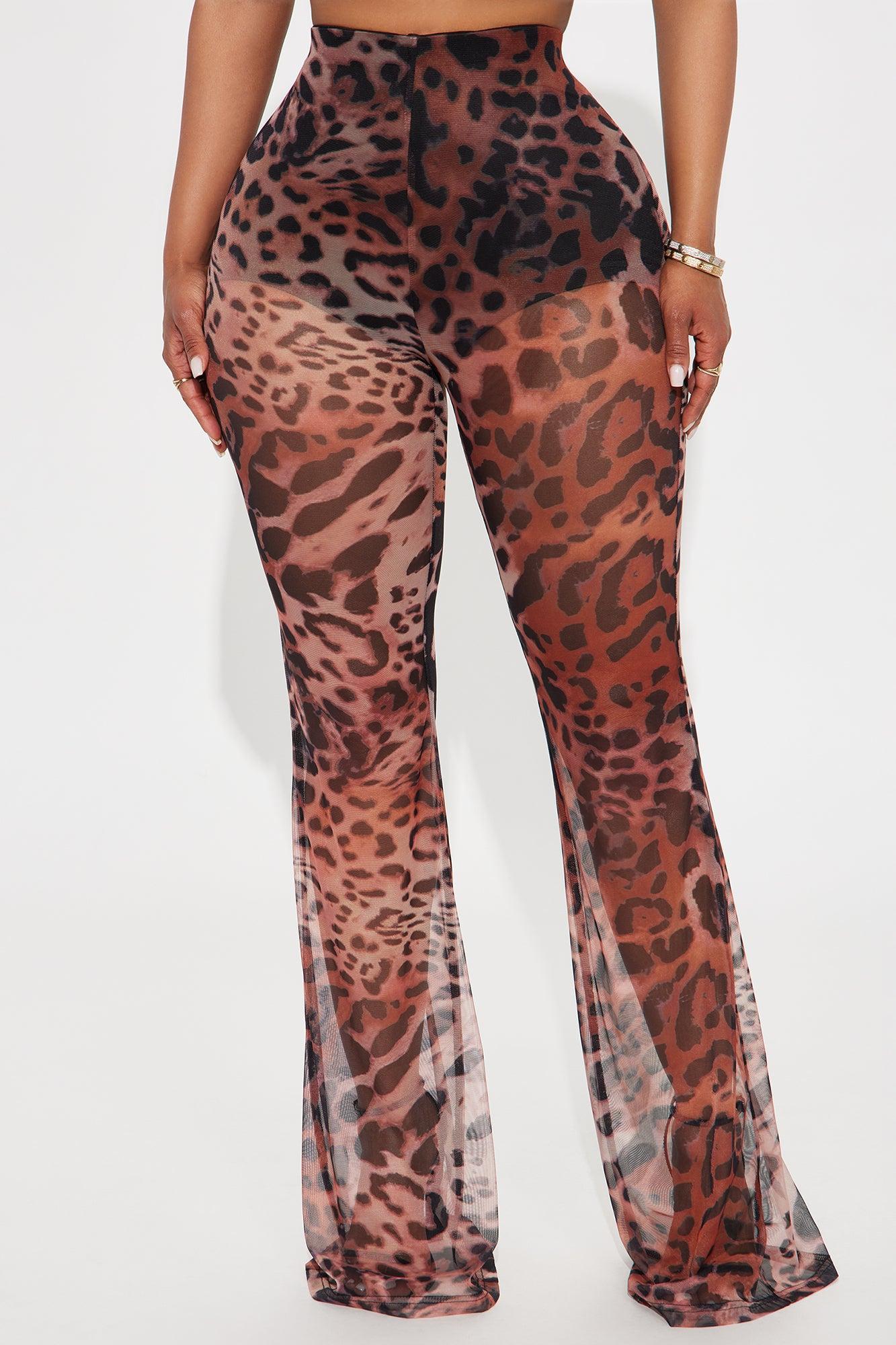 She's Been Runnin' Around Leopard Mesh Flare Pant - Brown Female Product Image