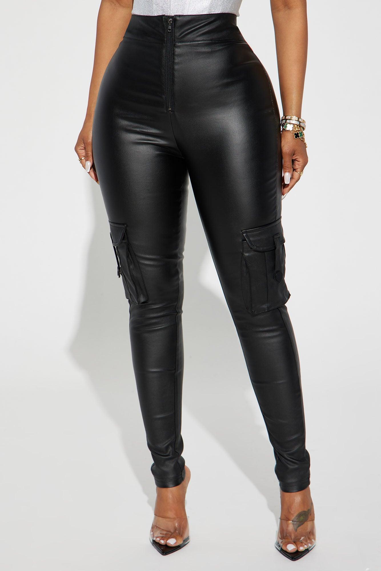 Kalen Cargo Faux Leather Skinny Pant - Black Product Image