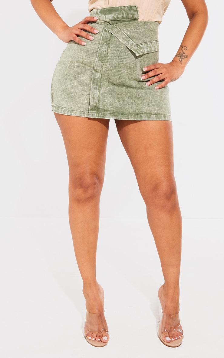 Shape Green Washed Denim Foldover Waist Mini Skirt Product Image