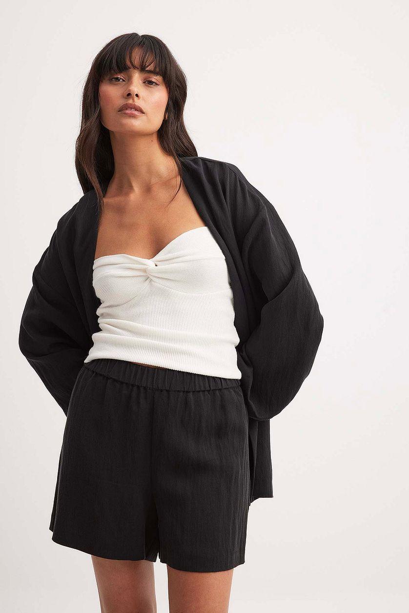 Lyocell Elastic Waist Shorts Black Product Image