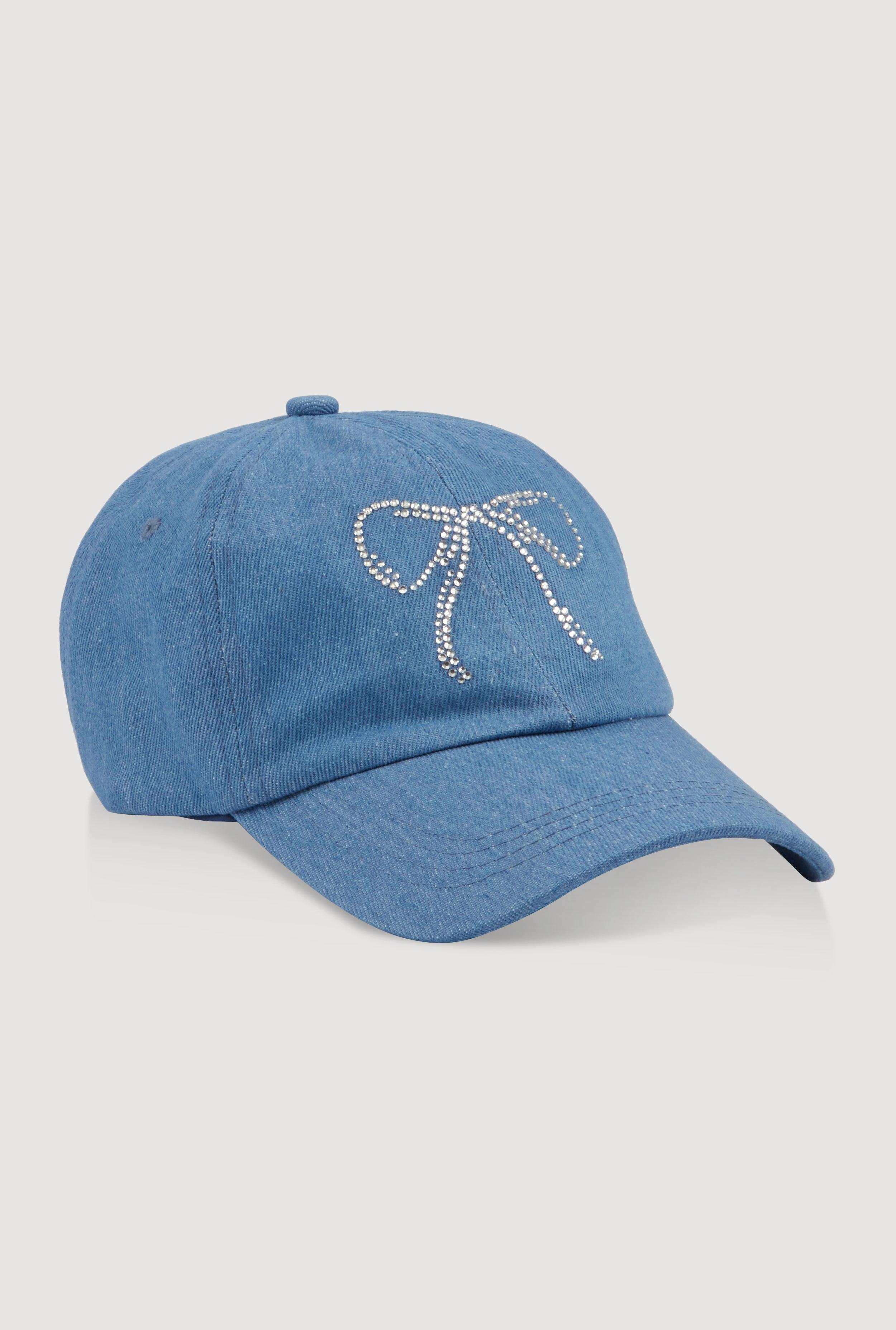 Rhinestone Bow Denim Baseball Cap Female Product Image