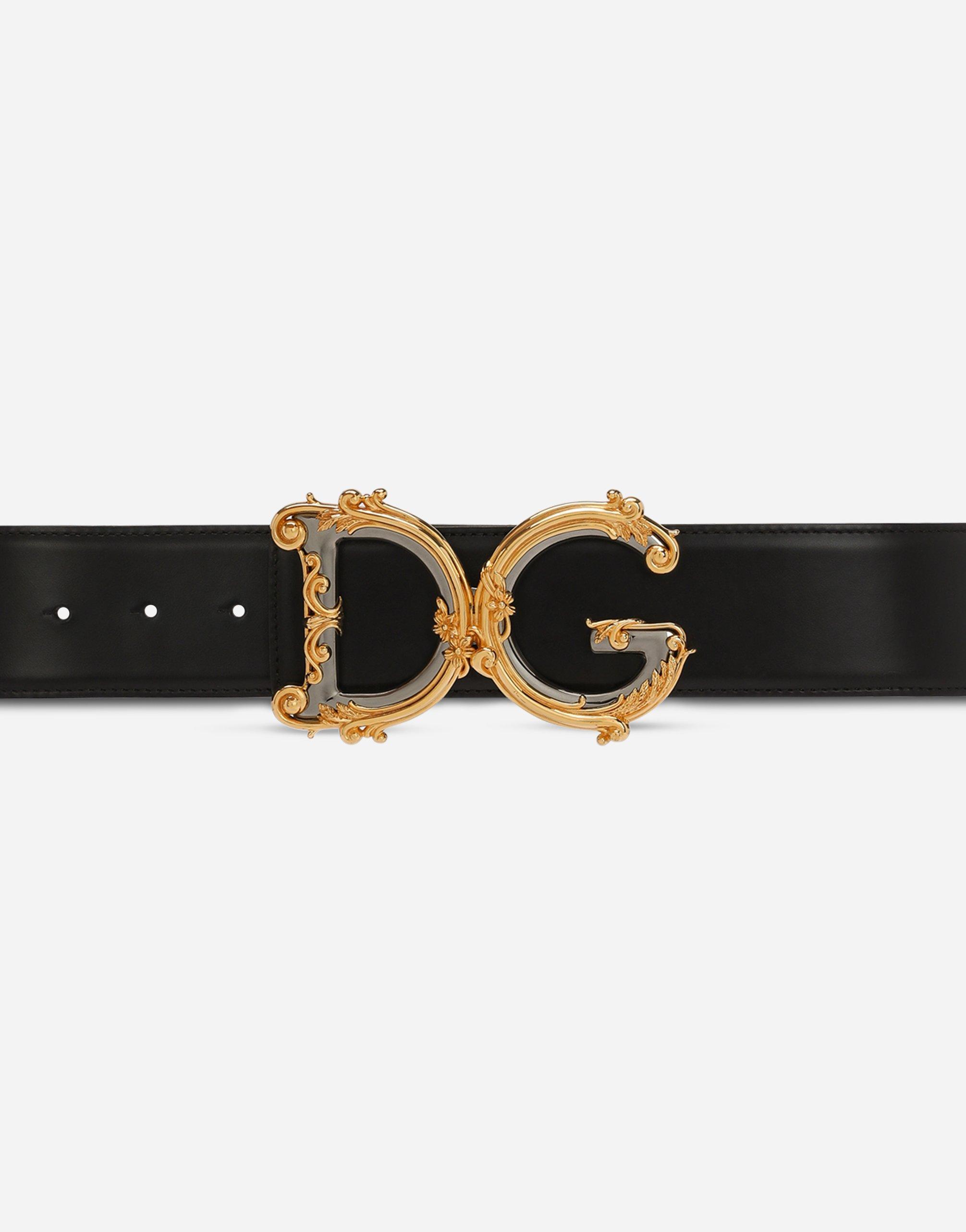 DOLCE & GABBANA Calfskin Belt With Logo In Black Product Image