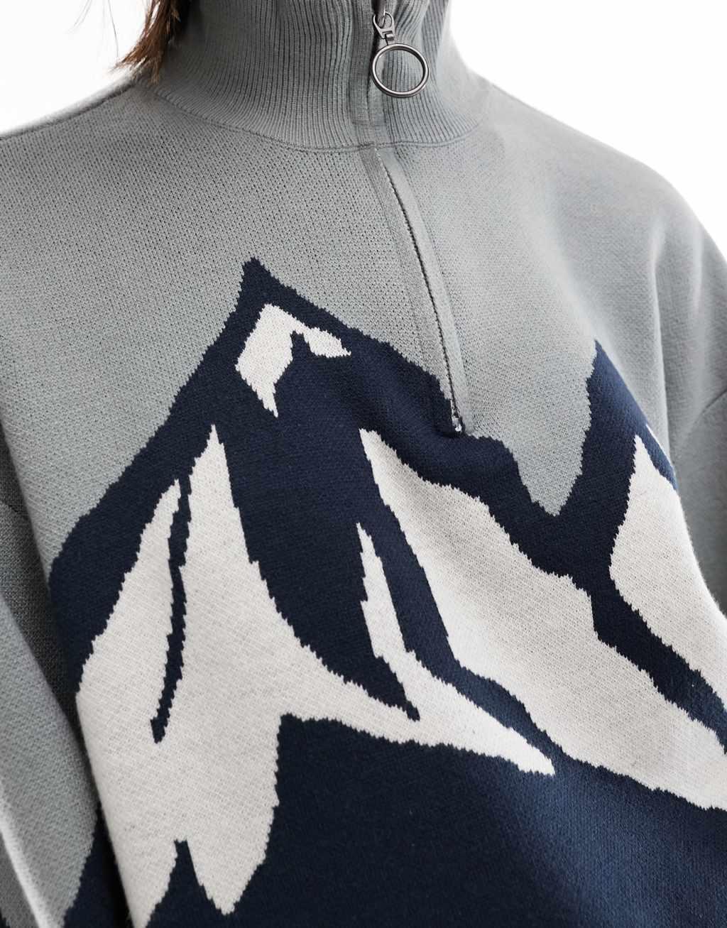 Noisy May half zip knit mountain pullover in blue Product Image