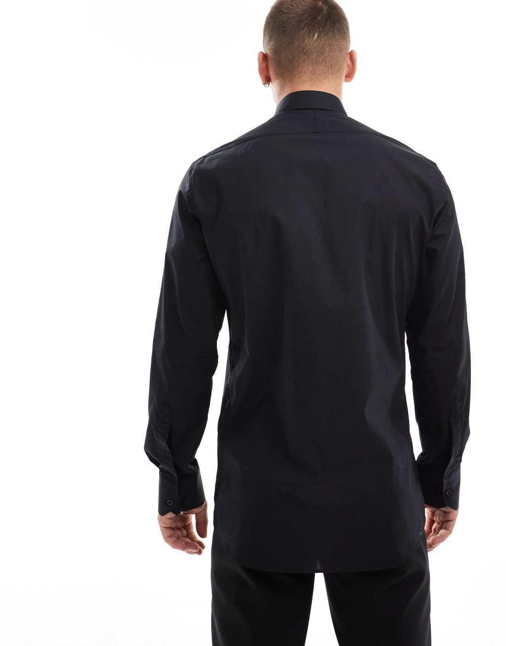 Shelby and Sons roslin smart shirt in black with collar bar detail Product Image