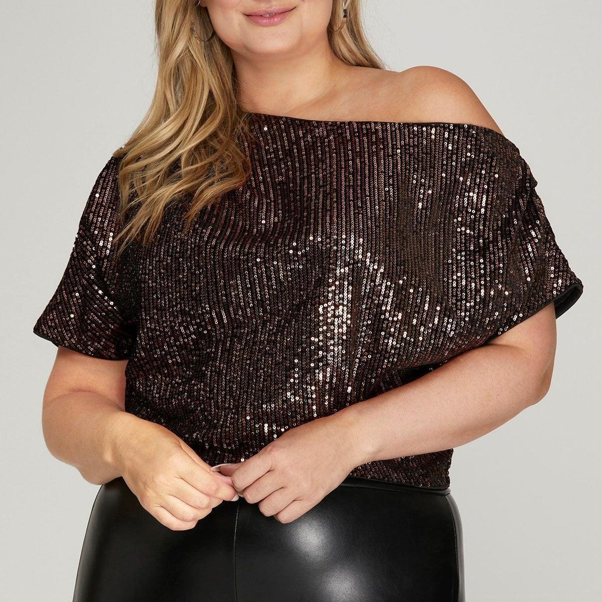 Dolman-Sleeve Asymmetrical Sequin-Top Product Image