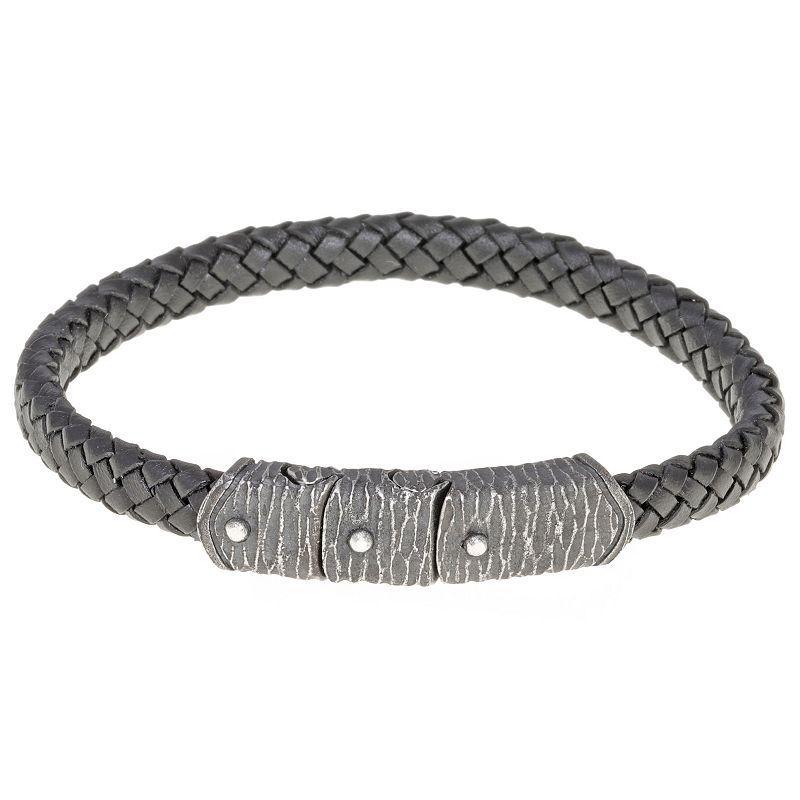 Mens LYNX Stainless Steel Braided Leather Bracelet Product Image