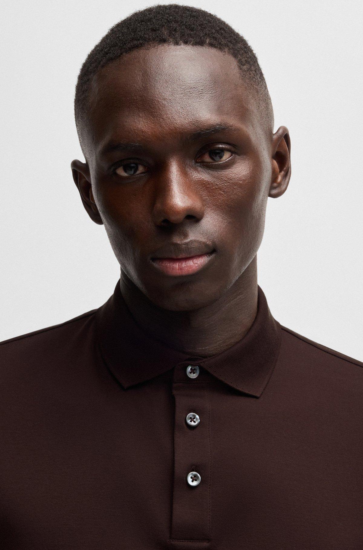 BOSS - Regular-fit polo shirt in mercerized cotton - Dark Brown Product Image