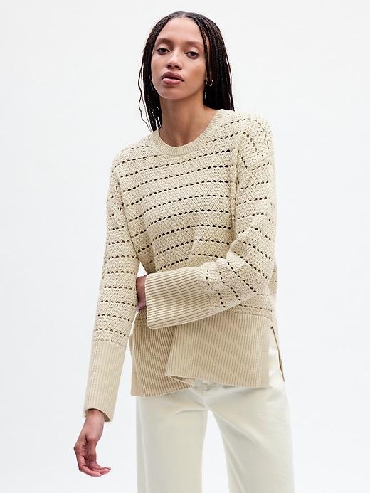 24/7 Split-Hem Crochet Sweater Product Image