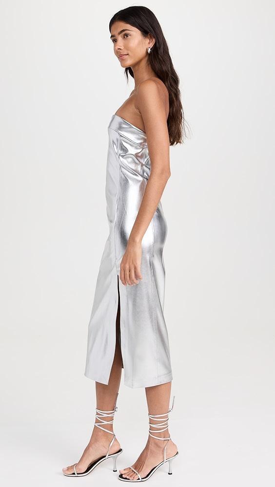 alice + olivia Kelly Shiny Faux Leather High Slit Midi Dress | Shopbop Product Image