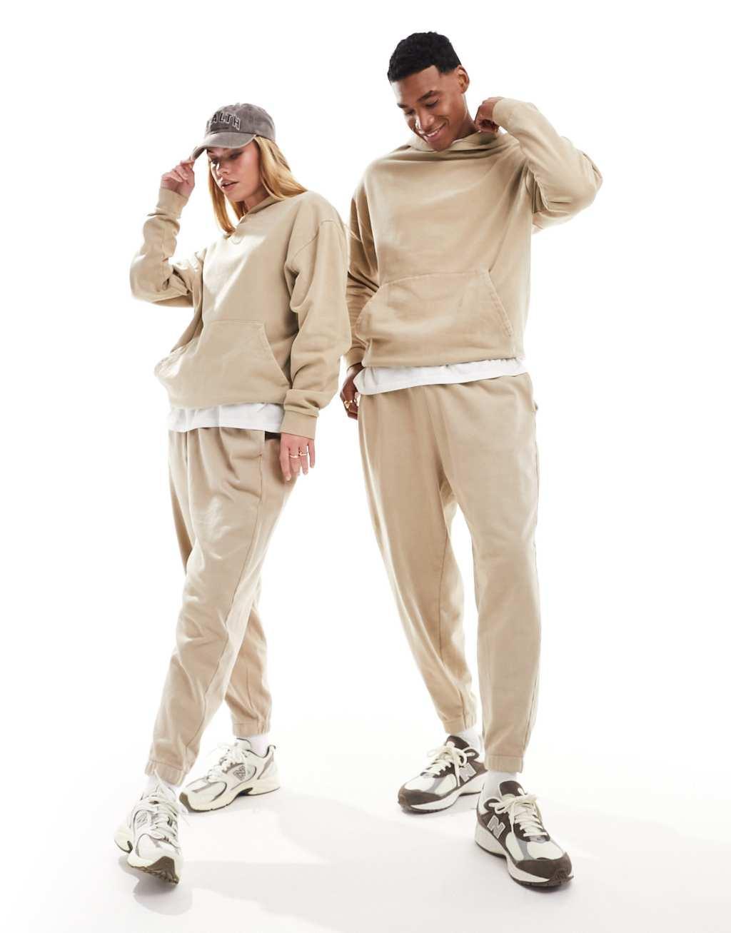 ASOS DESIGN oversized sweatpants in washed beige - part of a set Product Image