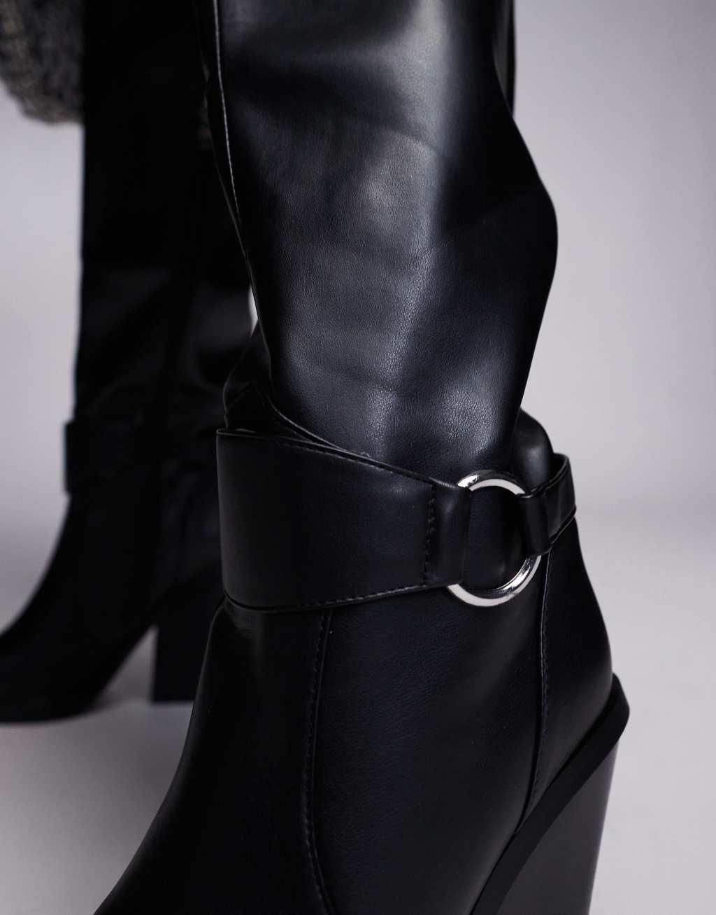 Simmi London Wide Fit Dru Over the Knee Western Boot in Black Product Image