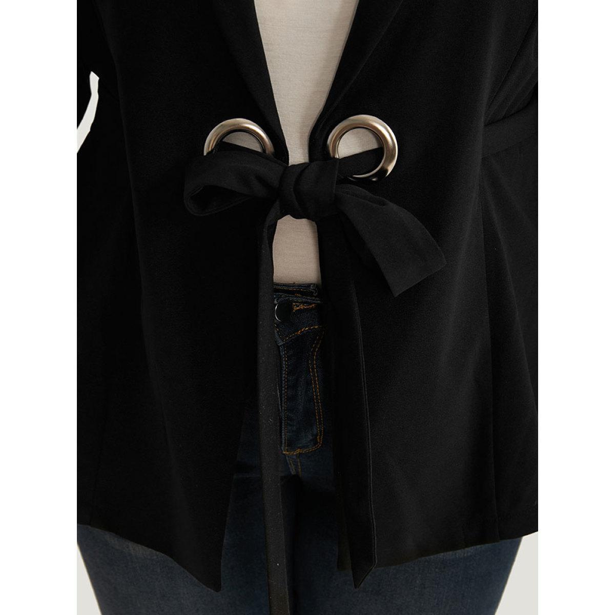 Plus Size Suit Collar Ties Blazer Black Women Work Plain Plain Sleeve Long Sleeve Suit Collar 12/L Belt Casual Blazers BloomChic Product Image