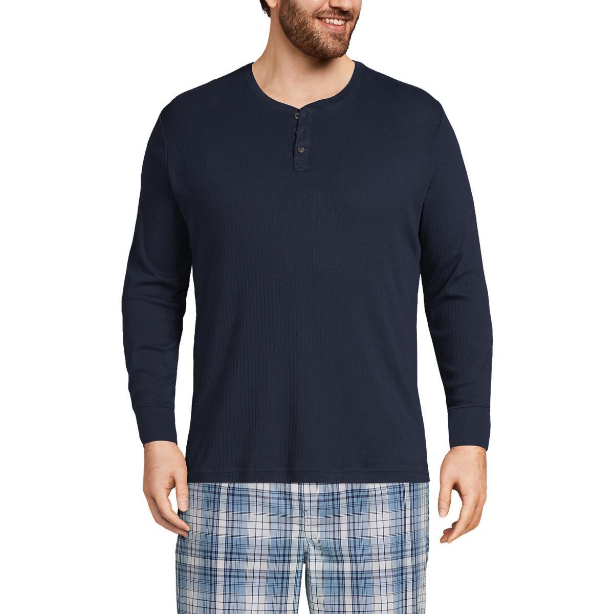 Men's Lands' End Ribbed Pajama Sleep Henley, Size: Medium, Deep  Blue Product Image