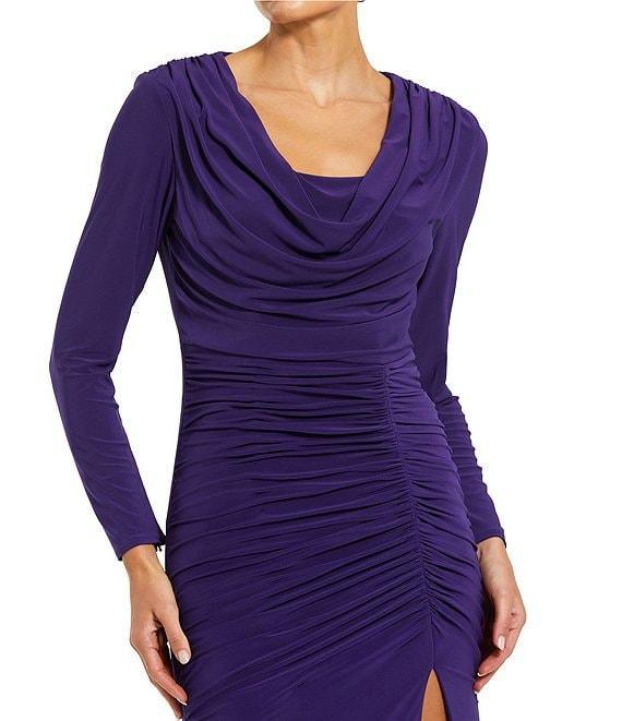 Mac Duggal Drape Neck Long Sleeve Ruched Jersey Gown Product Image