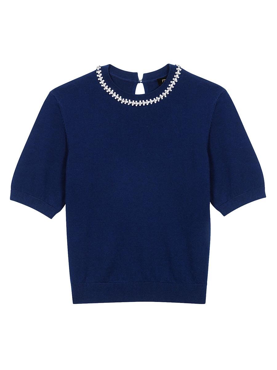 Womens Knit Crop Jumper with Rhinestones Product Image