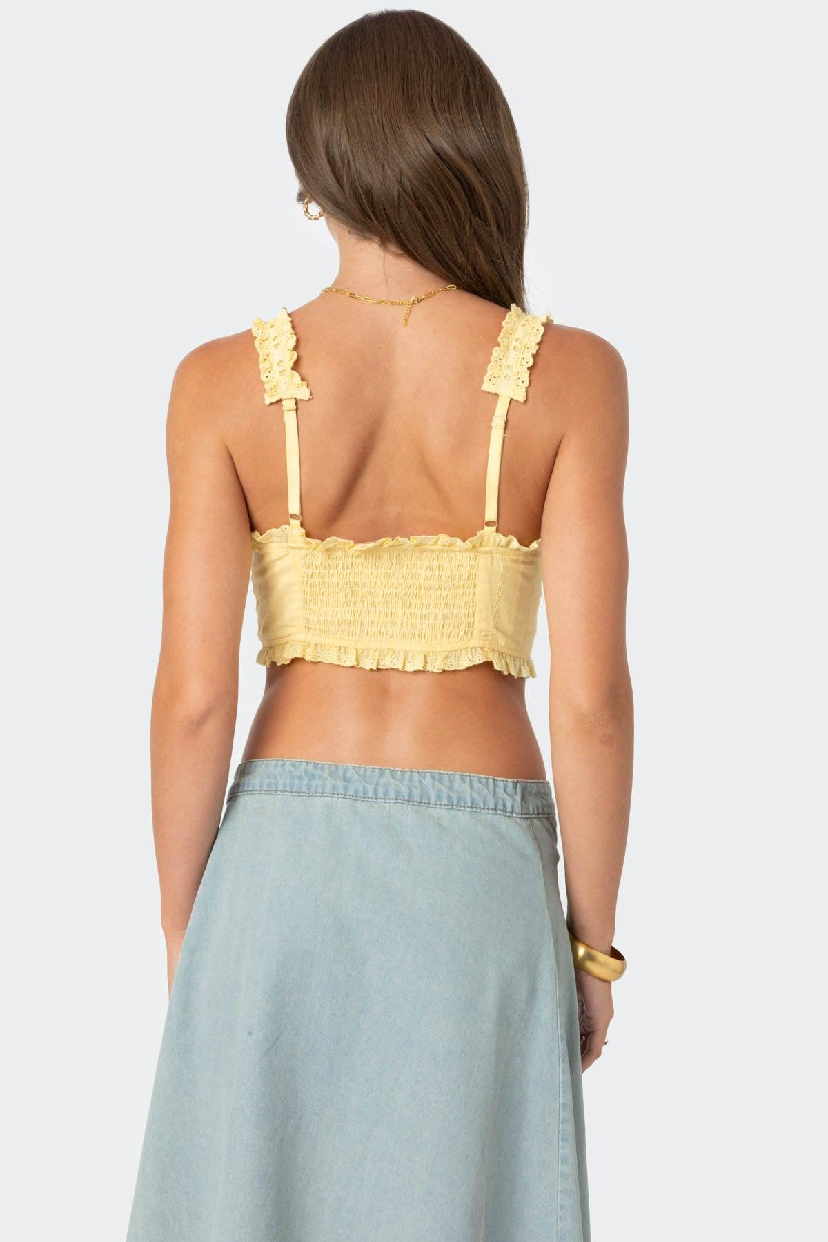 Button Front Cropped Eyelet Corset Product Image