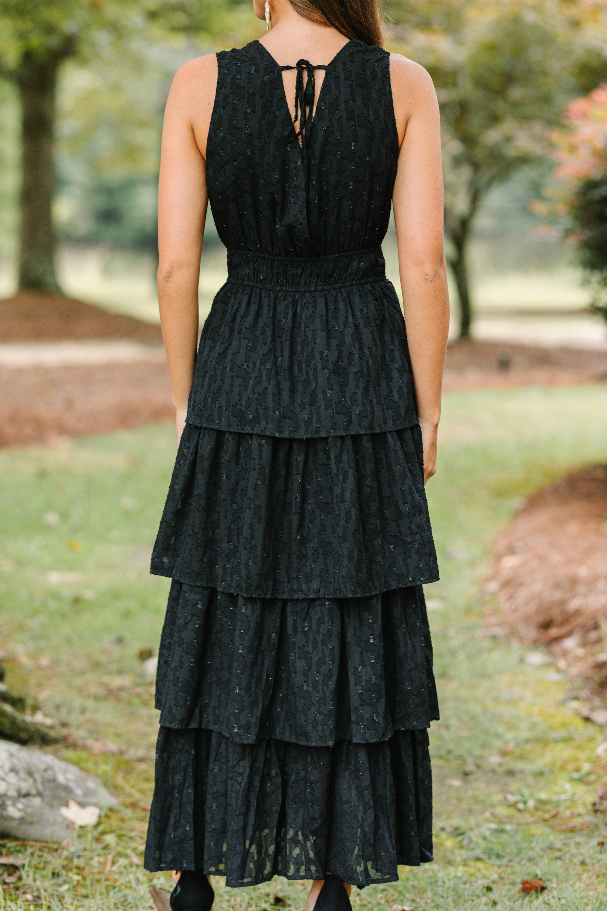 Living The Dream Black Tiered Midi Dress Female Product Image