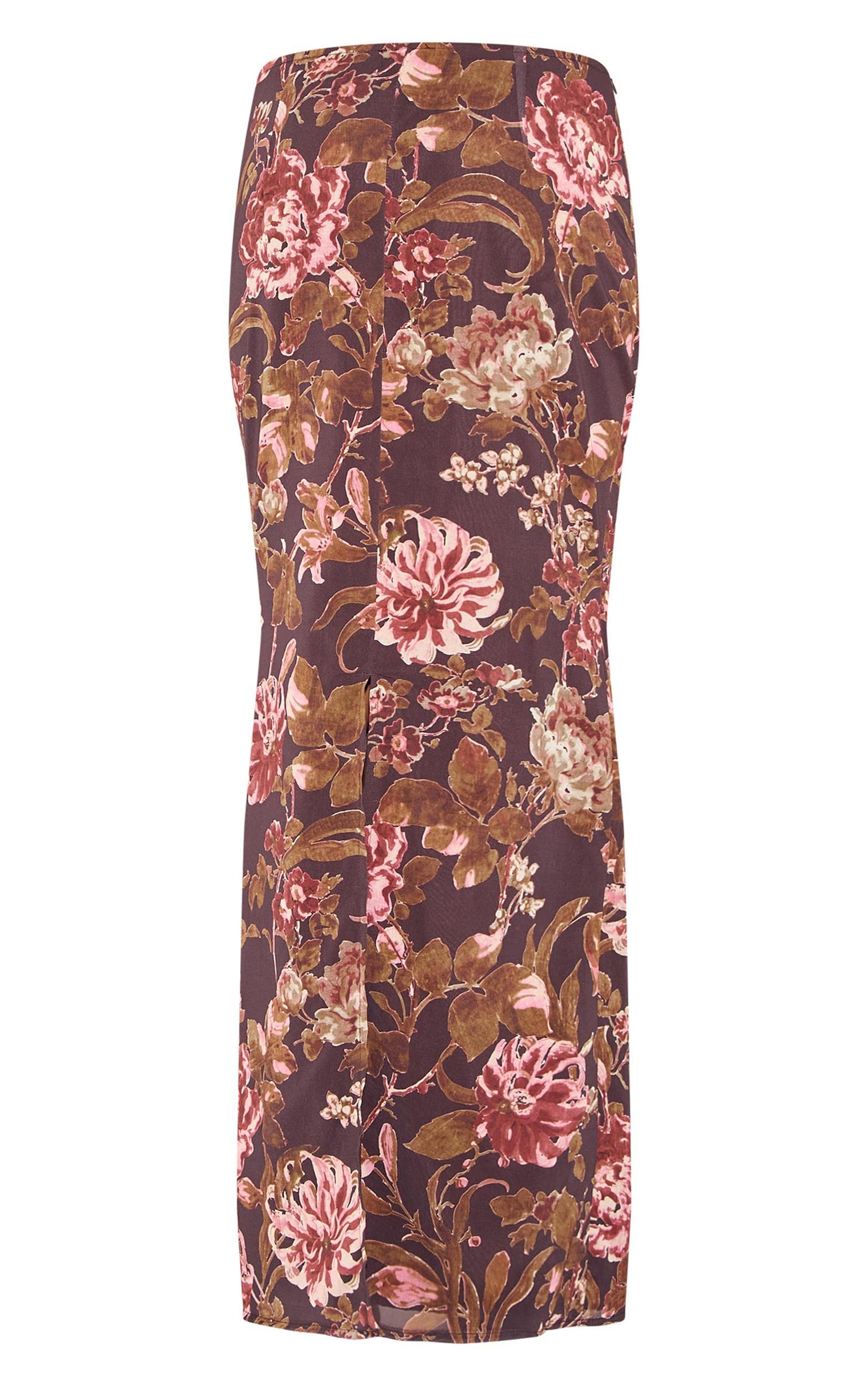  Brown Floral Print Chiffon Maxi Skirt    Product Image