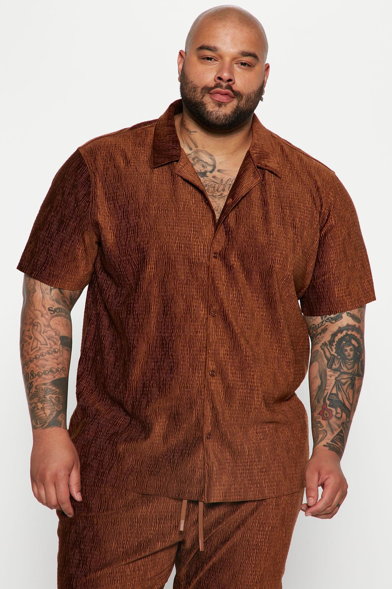 Wavy Textured Short Sleeve Cuban Shirt - Chocolate Product Image