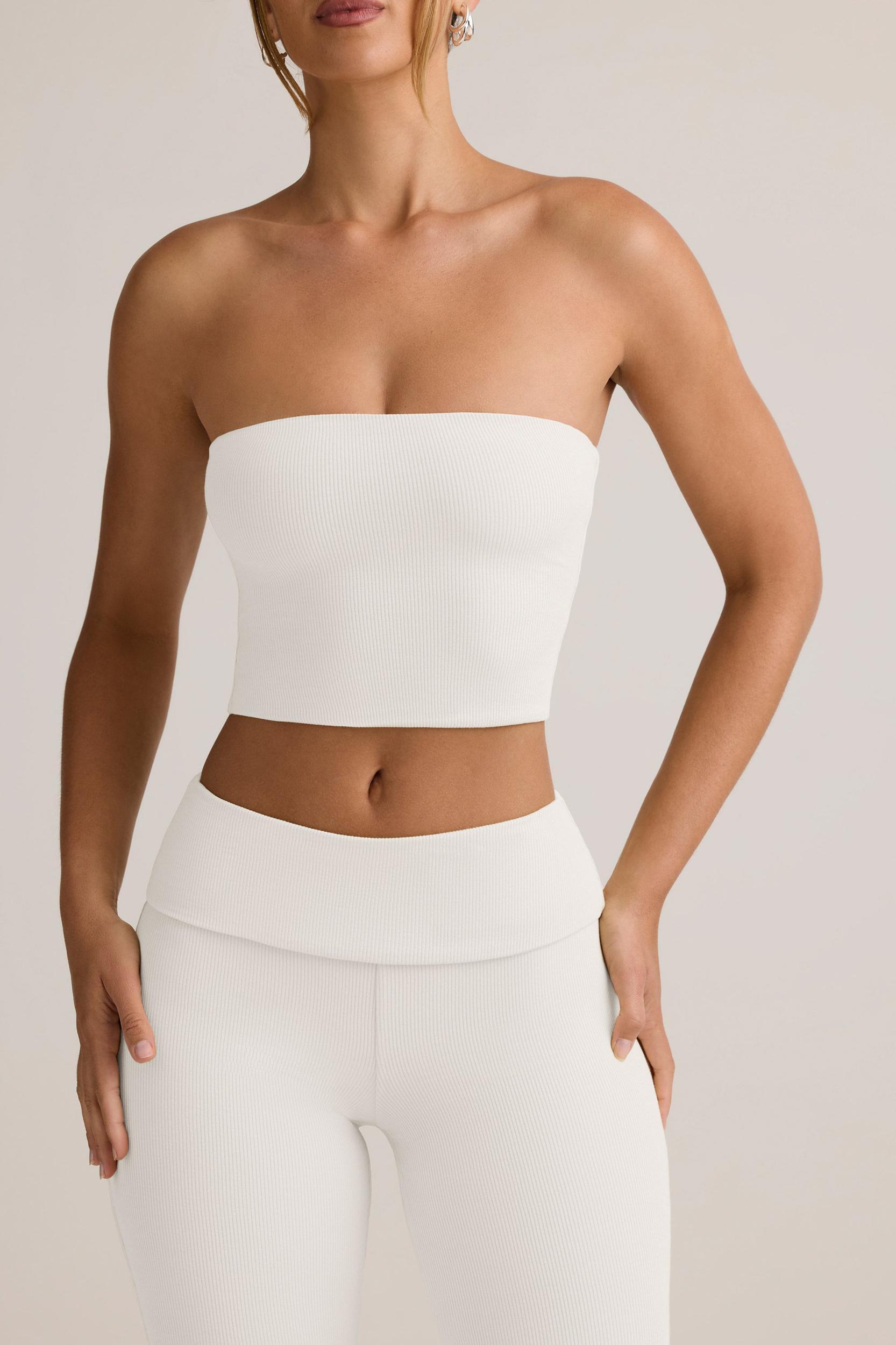 Modal Strapless Crop Top in White Female Product Image
