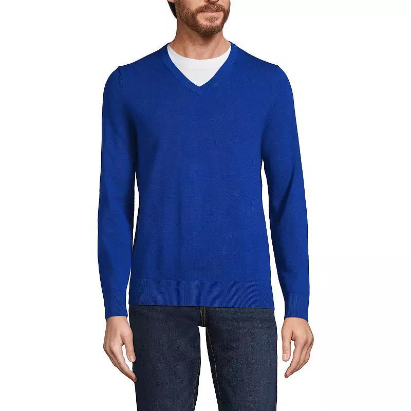 Mens Lands End Fine Gauge Cotton V-Neck Sweater Product Image