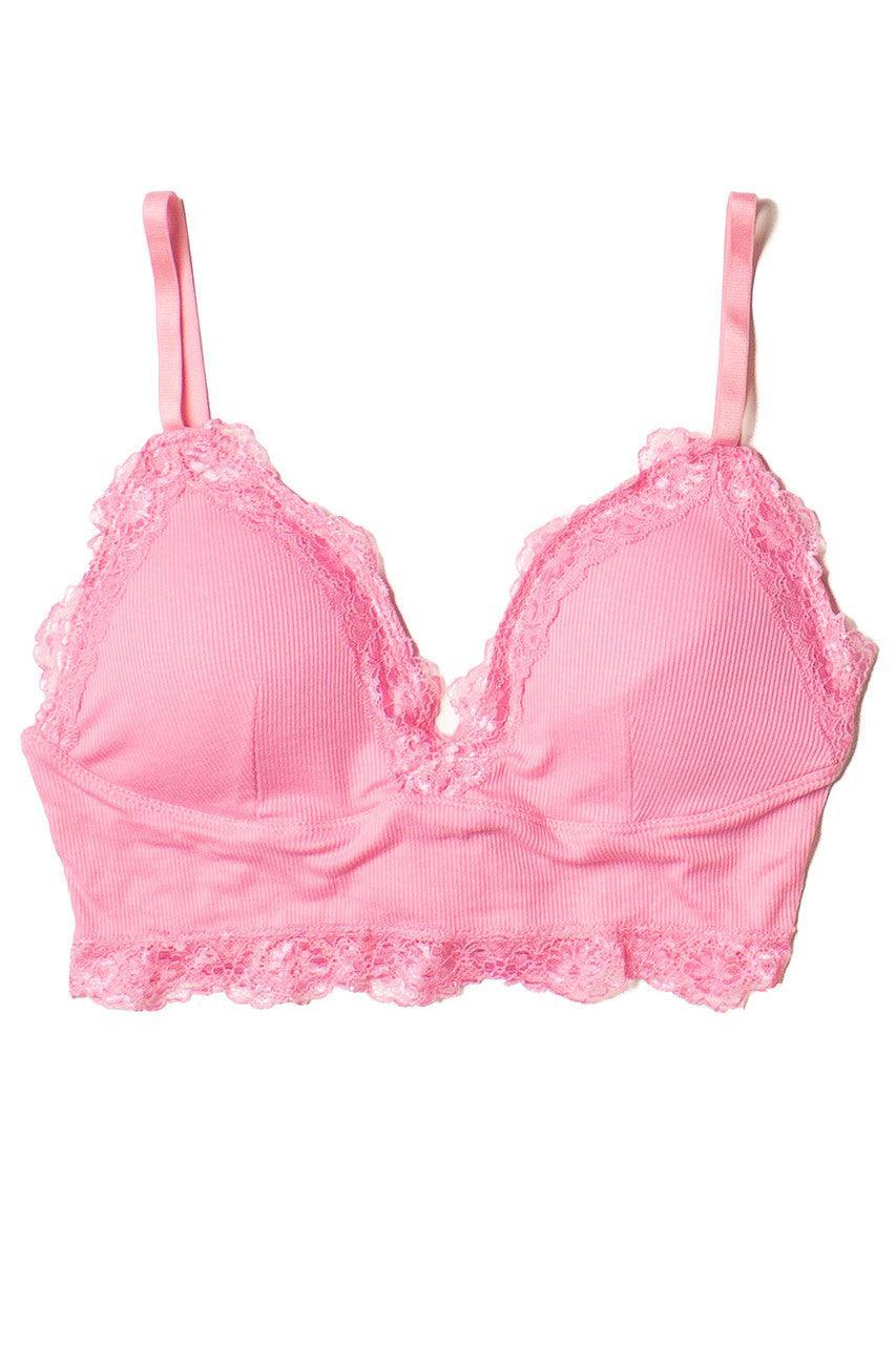 Candy Pink Lace Trim Padded Bralette Product Image