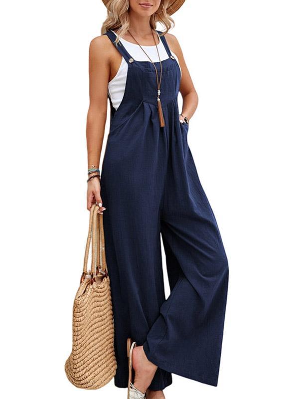 Loose Plus Size Pleated Split-Joint Square-Neck Overalls Product Image