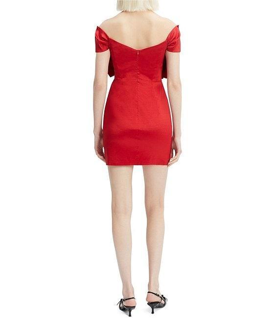 Bardot Off-the-Shoulder Bow Front Satin Mini Dress Product Image
