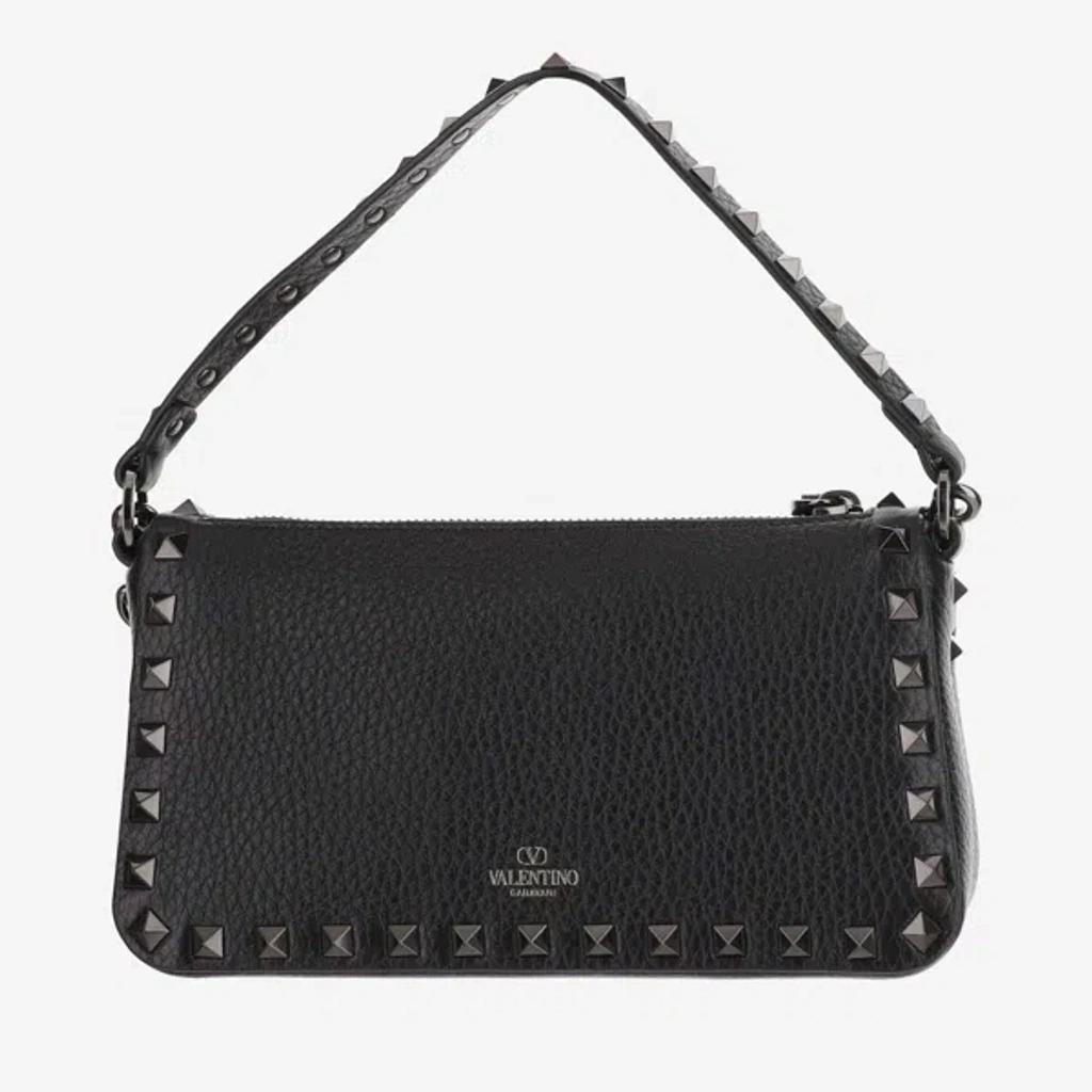 VALENTINO GARAVANI Garnet Calfskin Rockstud Shoulder Bag Small In Black Product Image