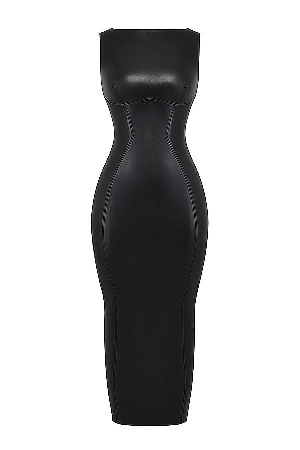 Sahara Black Vegan Leather Maxi Dress Product Image