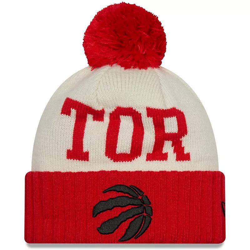 Mens New Era Red/Cream Toronto Raptors 2022 NBA Draft On The Court Cuffed Knit Hat with Pom Product Image