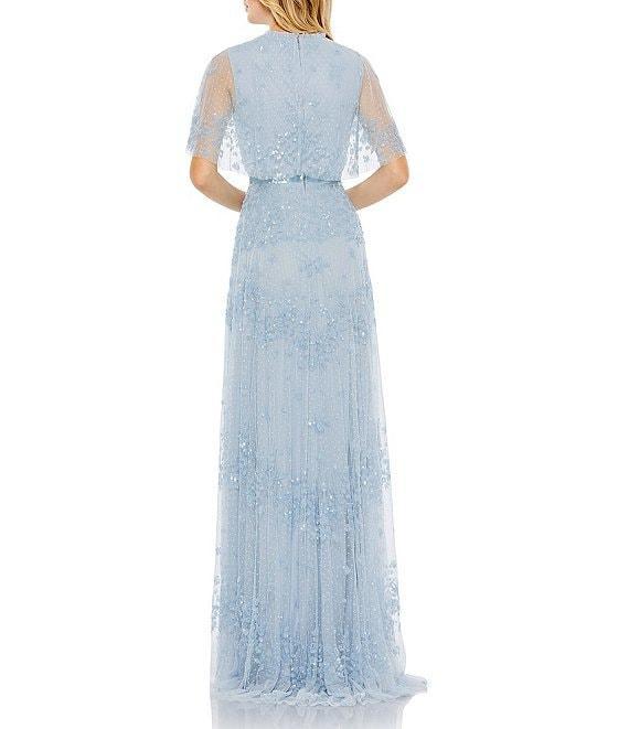 Mac Duggal Sequined Mock Neck Short Flutter Sleeve Asymmetrical Hem Gown Product Image