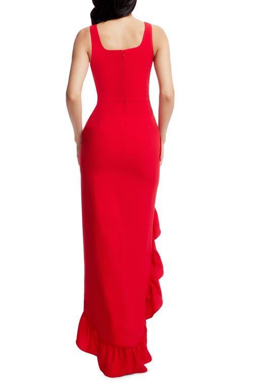 DRESS THE POPULATION Women's Charlene Ruffled High-low Gown In Rouge Product Image