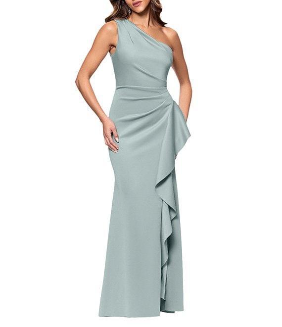Xscape One Shoulder Side Ruffle Scuba Crepe Gown Product Image