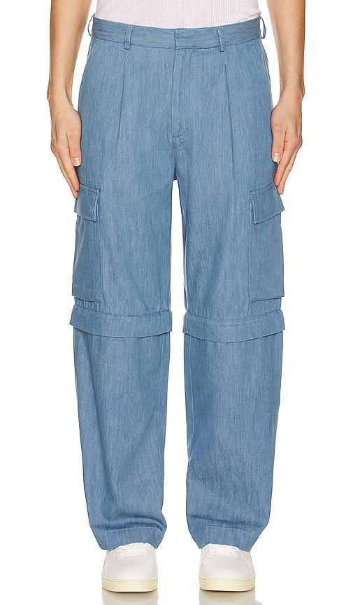 DOUBLE RAINBOUU Cargo Zip Pant in Blue Product Image