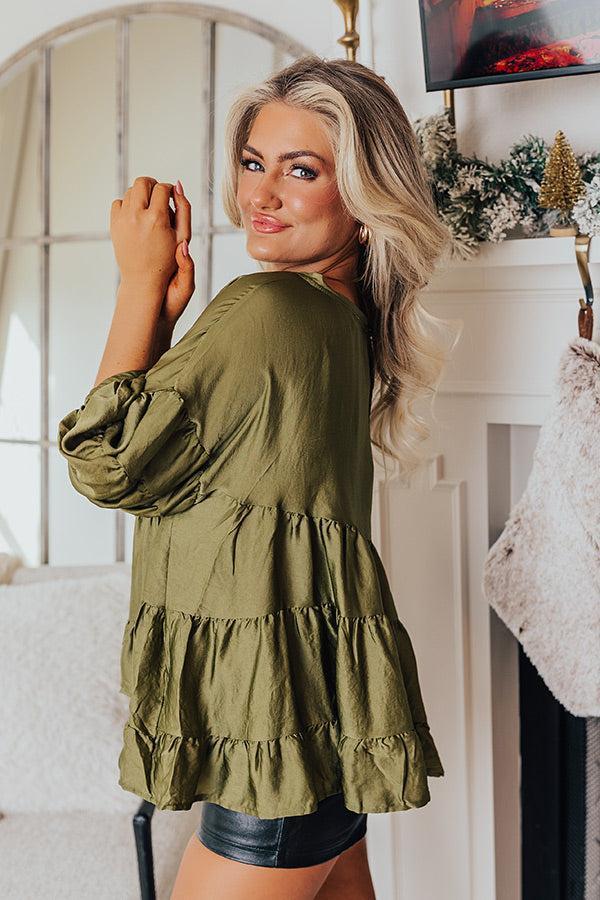 Swish And Sway Satin Top in Olive Product Image