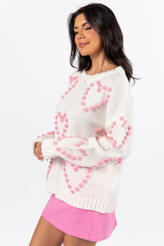 Adore You Ivory and Pink Oversized Heart Pom Sweater - Coming Soon Product Image