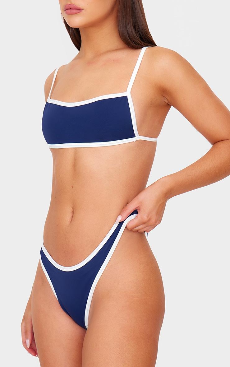 Navy Micro Bandeau Contrast Bikini Top Product Image