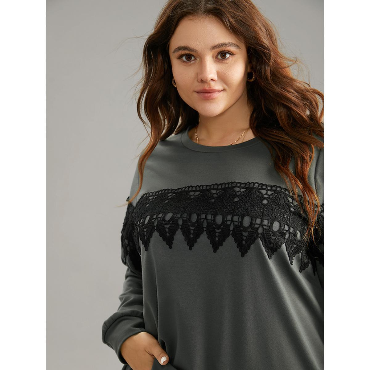 Plus Size Solid Pleated Detail Elastic Cuffs Sweatshirt Women Rust Casual Elastic cuffs Round Neck Dailywear Sweatshirts BloomChic 12/L Product Image