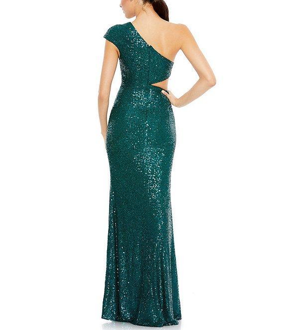 Mac Duggal Sequin One Shoulder Cap Sleeve Cut-Out Gown Product Image