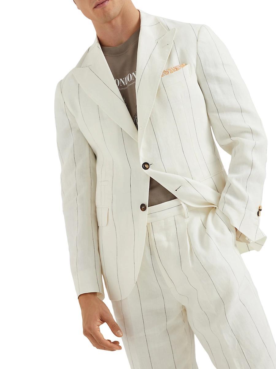 Mens Linen Wide Chalk Stripe Deconstructed Blazer Product Image